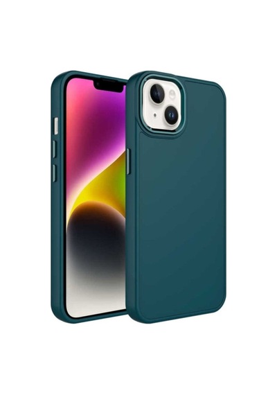Apple Uyumlu iPhone 14 Kılıf Metal Çerçeve Ve Buton Tasarımlı Silikon Zore Luna Kapak Koyu Yeşil