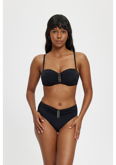 Louren Düz Renk Zincir Detaylı Çıkarılabilir Askılı Telli Boş Kaplı Kalın Kenarlı Straplez Bikini Takımı Siyah Louren Düz Renk Zincir Detaylı Çıkarılabilir Askılı Telli Boş Kaplı Kalın Kenarlı Straplez Bikini Takımı Siyah