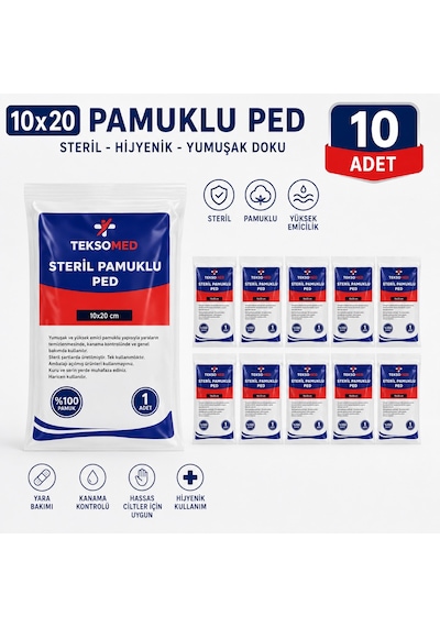 Teksomed 10x20 Steril Pamuklu Ped 10 Adet