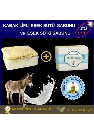 Lexroo 2'li Set Doğal Kabak Lifli Eşek Sütü Sabunu Ve Lifsiz Eşek Sütü Sabunu E Vitamini