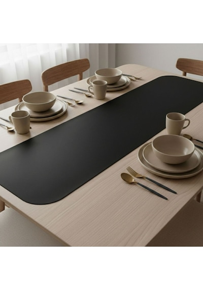 1 Adet Deri Runner Oval Kenarlı-40x140 Cm Siyah