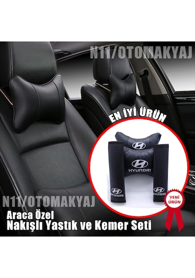 Hyundai Oto Koltuk Kılıfı Ve Başlık Uyumlu Deri Yastık Set