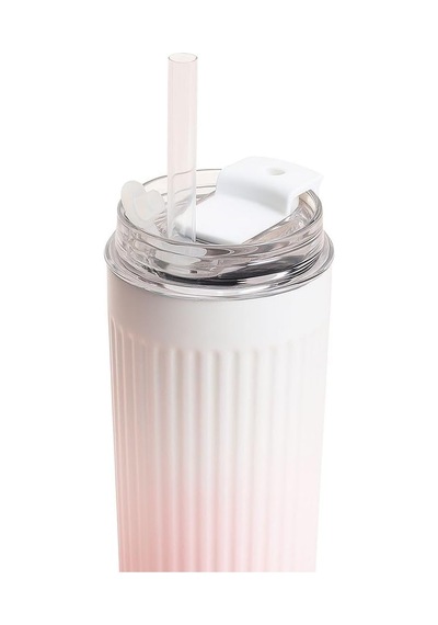 304 L Çelik 500 Ml. Pembe Beyaz Degrade Pipetli El Termos Mug Cin913pm Çok Renkli