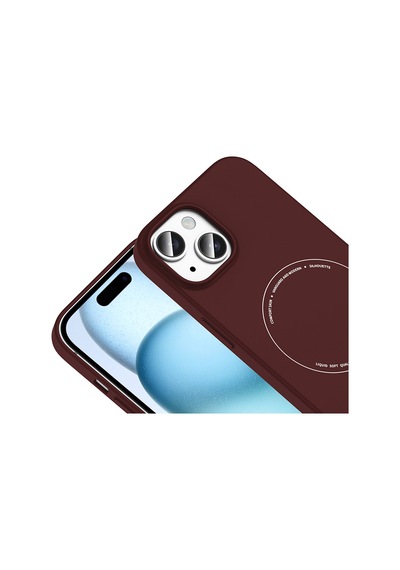 Apple iPhone Uyumlu 15 Kılıf M-safe Şarj Özellikli Kamera Korumalı Elio Sert Pc Kılıf Bordo