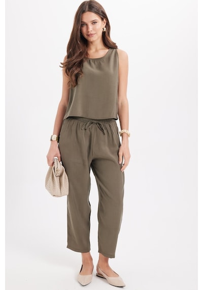 Tudors Kadın Standart Fit Normal Kesim Kolsuz Likralı Bisiklet Yaka Bluz Geniş Paça Haki Pantolon Takım-50955 Tudors Kadın Standart Fit Normal Kesim Kolsuz Likralı Bisiklet Yaka Bluz Geniş Paça Haki Pantolon Takım-50955