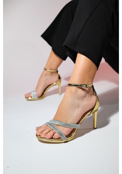 Luvishoes Laredo Altın Taşlı Kadın Platform Topuklu Abiye Ayakkabı