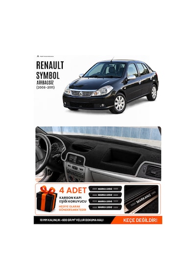 Renault Symbol Airbagsiz 2008-2011 Uyumlu Torpido Örtüsü, Torpido Kılıfı - Siyah-gri - Re029
