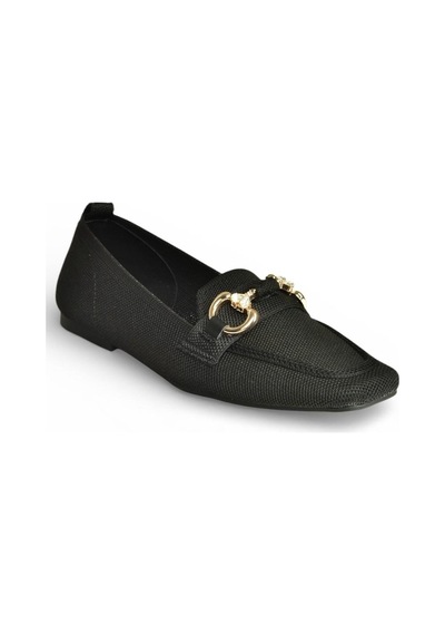 Fox Shoes Y820400104 Siyah Triko Kumaş Toka Detaylı Kadın Babet Siyah