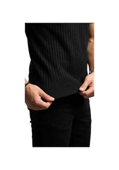 Plus Scorpion Erkek Slim Fit Triko Tişört Bisiklet Yaka Çizgili Modern Şık Tasarım Siyah