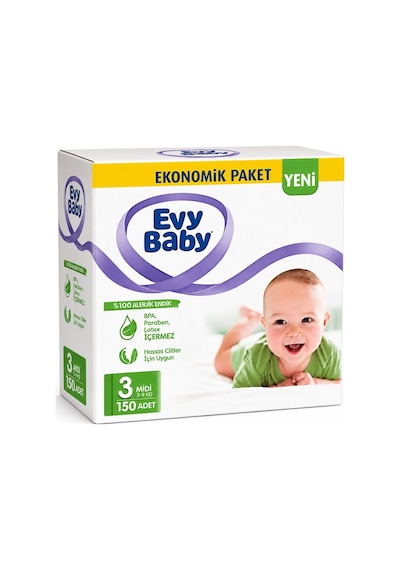 Evy Baby Bebek Bezi 3 Beden 5-9 Kg Midi 150 Adet Mega 3 Numara