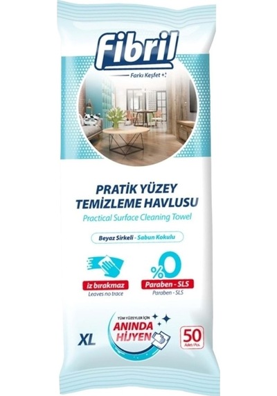 Fibril XL Beyaz Sirkeli Beyaz Sabun Kokulu Plastik Kapaklı Yüzey Temizlik Havlusu 50 Yaprak