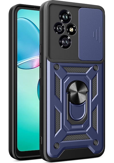 Honor 200 Uyumlu Kılıf Magnetik Standlı Kamera Korumalı Zore Sürgülü Vega Kapak-mavi Mavi