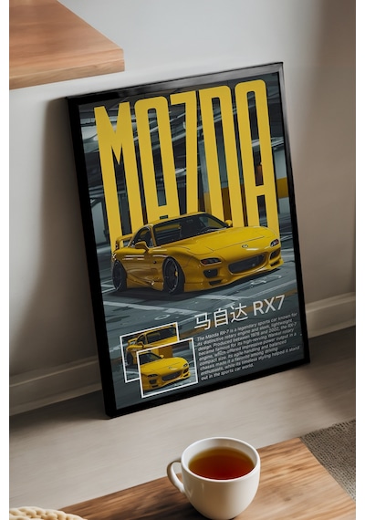 Mazda Rx7 Siyah Ahşap Çerçeveli Poster, Dekoratif Araba Duvar Tablosu