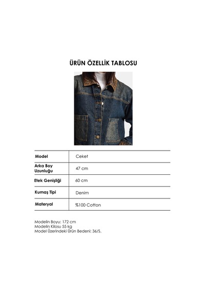 Kadın T.kot Rengi 2w6-8 Oversize Kemer Boy Leopar Detaylı Tasarım Denim Ceket Kadın T.kot Rengi 2w6-8 Oversize Kemer Boy Leopar Detaylı Tasarım Denim Ceket