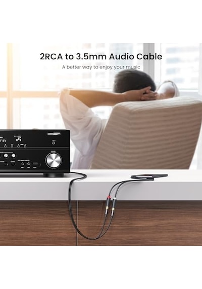 3.5mm Erkek - 2 Rca Dişi Jaklı Ses Kablosu Y Adaptörü Altın Kaplama Kulaklık Kablosu, 25cm, 10547