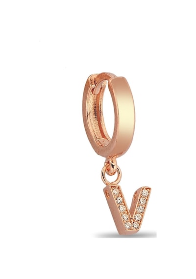 V Harfi Sallantılı 925 Ayar Gümüş Rose Tek Küpe - 12081002 Rose Gold