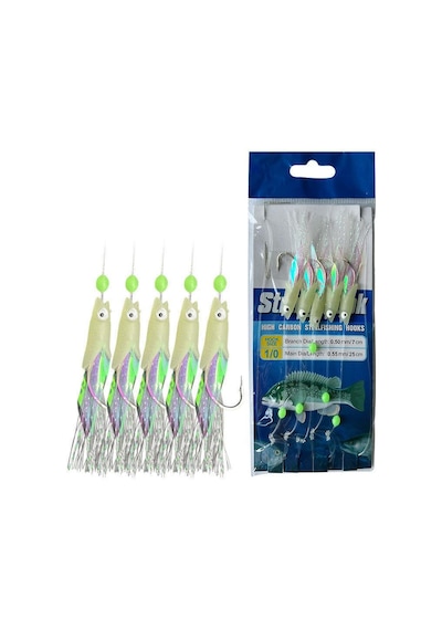 Valkyrie Fosforlu Çelik Balık İğnesi Takımı 5 Li Paket X 5 Adet Toplam 25 İğne Hazır Olta Gece Parlayan Yemli Çapari Cm - 50
