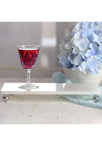 Akayev Mermer Beyaz 30X15 CM Gümüş Boncuk Ayaklı Sunum Tabağı