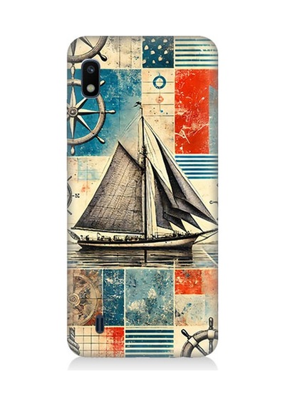Samsung Galaxy A10 Uyumlu Retro Gemili Harita Deseni Desenli Silikon Kılıf Çok Renkli