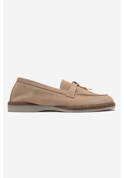 Luvishoes Ilvena Bej Süet Hakiki Deri Kadın Loafer Ayakkabı