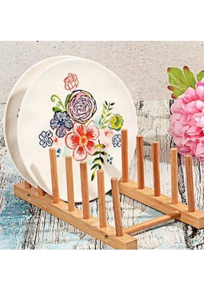 Ahşap Tabaklık Dekoratif 6'lı Doğal Ahşap Tabak Koyma Standı Ahşap Ekru Diğer