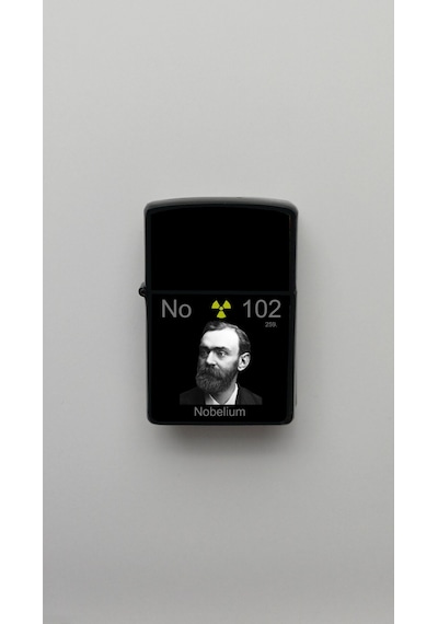 Nobelium Nobeliyum No 102 Temalı Benzinli Siyah Çakmak Magnet Hediye Siyah