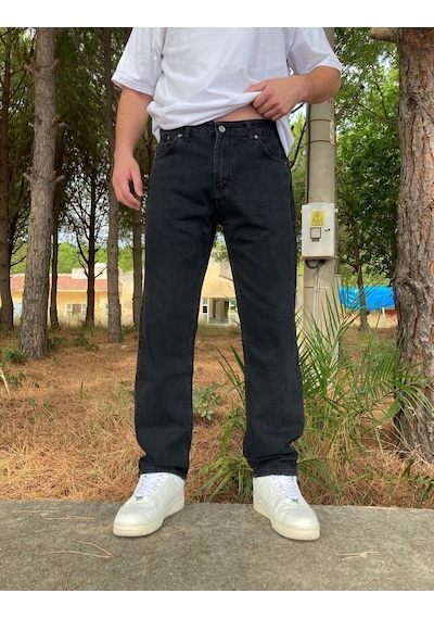 Erkek Yıkamalı Siyah Baggy Pantolon Siyah