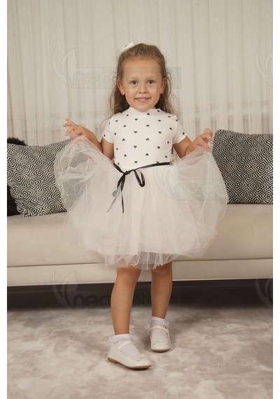 Kız Bebek-çocuk Kısa Kollu Doğum Günü Ve Özel Günler İçin Kalpli Tüllü Astarlı Elbise Kısakol-beyaz Beyaz Kız Bebek-çocuk Kısa Kollu Doğum Günü Ve Özel Günler İçin Kalpli Tüllü Astarlı Elbise Kısakol-beyaz Beyaz
