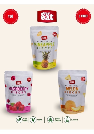 Evereat Ananas-frambuaz-kavun 3'lü Freeze Dry Meyve Cipsi Seti Doğal Atıştırmalık 1 Adet