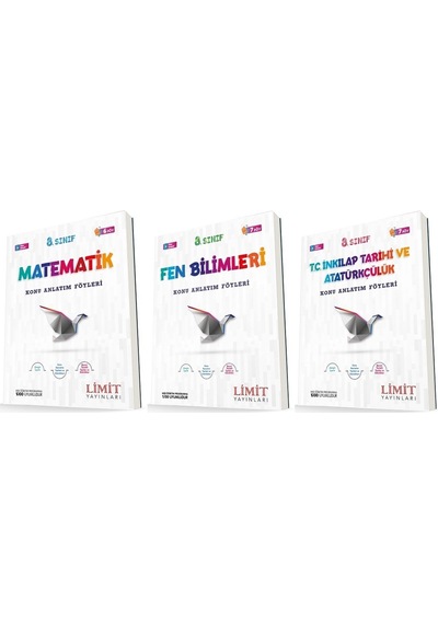 Limit 8. Sınıf Matematik + Fen + İnkılap Konu Föyleri Seti 3 Kitap 2023