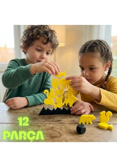 Montessori Hayvan Figürlü Denge Oyunu - Eğitici Zeka Geliştirici Tetris Blokları - Sarı 12 Parça