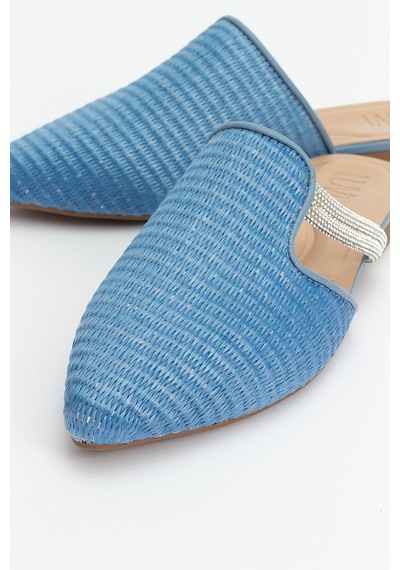 Luvishoes Pesa Mavi Hasır Taşlı Kadın Terlik Mavi