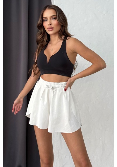 Lesa Wear Yüksel Bel Bol Kesim Etek Görünüm Taytlı Spor Şort Beyaz