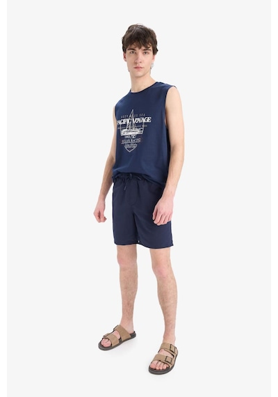 DeFacto Regular Fit Kısa Boy Cepli File Astarlı Beli Bağcıklı Düz Hafif Kumaş Deniz Şortu E5133AXNSNV256