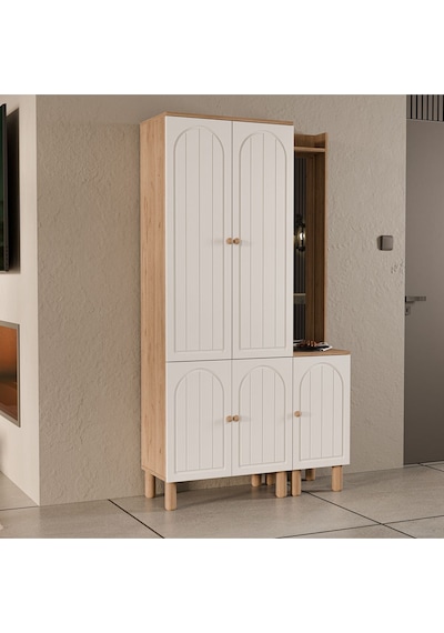 Set 5084-5088 Rapsody Sağ Aynalı 5 Kapaklı Membran 5 Askılı Bohem Portmanto Sepet-beyaz Beyaz - Meşe