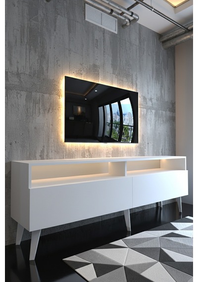 Resital Ledli Tv Sehpası - Led Işıklı - Beyaz - W9016-1