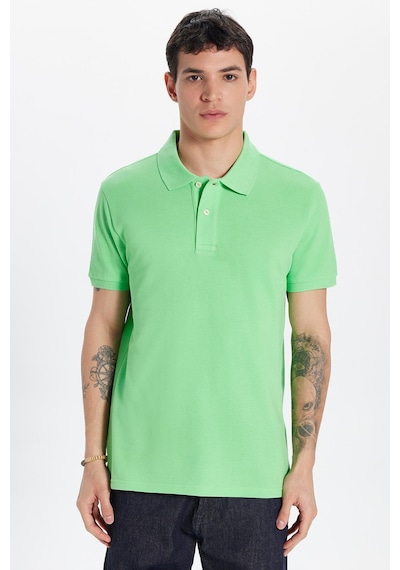 Tudors Erkek Slim Fit Dar Kesim %100 Pamuk Yeşil Polo Yaka Tişört-32766 Yosun Yeşili