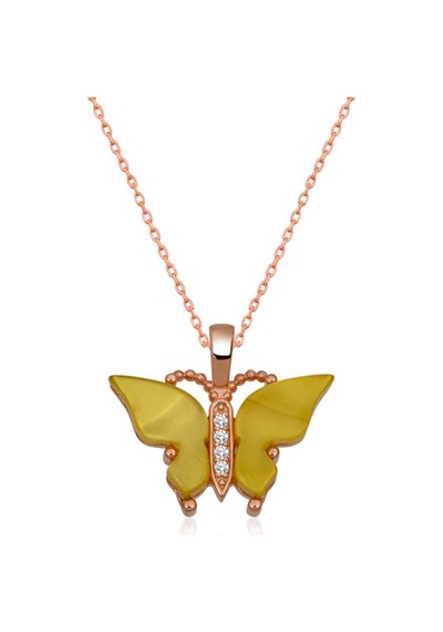 Gümüş Sarı Kaplangözü Taşlı Kelebek Kolye (523461860)