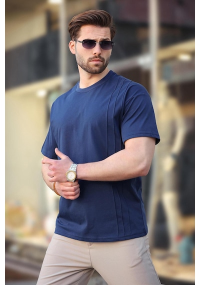Madmext Lacivert Overfit Erkek T-shirt E7130 Lacivert