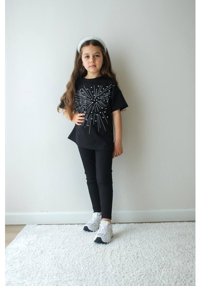 Jeliboom Kids Taşlı Taytlı Kız İkili Takım 3-10 Yaş -je6716220 - Siyah