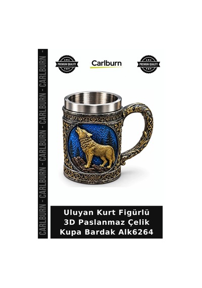 Özel Üretim Hediyelik Metal Dekoratif Uluyan Kurt Figürlü 3d Paslanmaz Çelik Kupa Bardak Alk6264 Çok Renkli