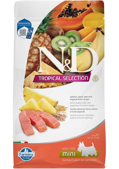 N&D Tropical Selection Somonlu Tropikal Meyveli Küçük Irk Yetişkin Köpek Maması 1500 G