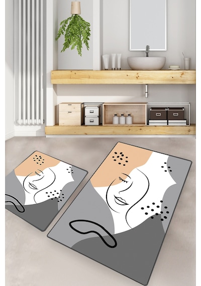 SMILING FACE DJT 2 LI SET Banyo Halısı Banyo Paspası Çok Renkli