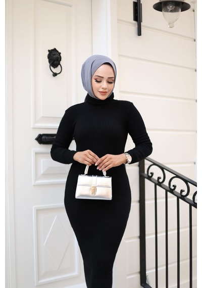 Hira Life Fashion Kadın Elbise Tesettür Giyim Balıkçı Yaka Ve Dar Kesim Triko Kalem Elbise Siyah Siyah Hira Life Fashion Kadın Elbise Tesettür Giyim Balıkçı Yaka Ve Dar Kesim Triko Kalem Elbise Siyah Siyah