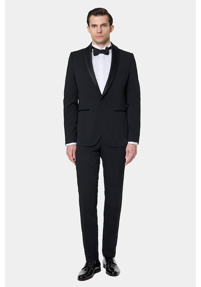 Twn Slim Fit Siyah Krep Desen Smokin Takim Elbise 7ess5e306510m 001