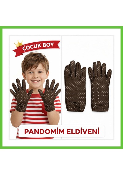 Bezos Çocuk Boy Pandomim Eldiveni Beyaz Puantiyeli Kahve Renk Gösteri Eldiveni 23 Nisan 19 Mayıs Dmc