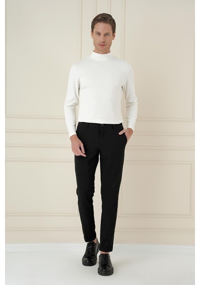 Efor Slim Fit Waffle Kumaş Esnek Pamuk Siyah Pantolon P 1168 Siyah