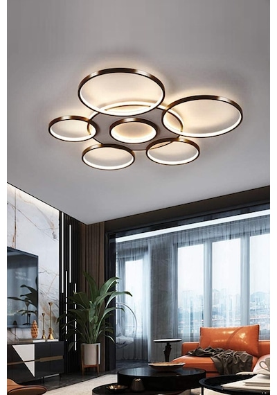 Ömür Avize Jüpiter Modern Siyah Kasa 75 Cm Beyaz Ledli Plofonyer Ledli Avize1 Siyah