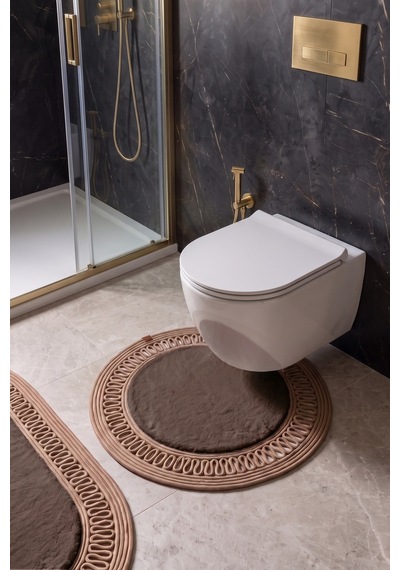 Banyo Paspası Takımı 60x100+60x60 Cm İç Trikot Mouss Kahve & Camel