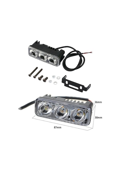Drl 3 Led 12V Su Geçirmez Metal Mercekli Araba Motosiklet Gündüz Led Farı Beyaz 2 Adet